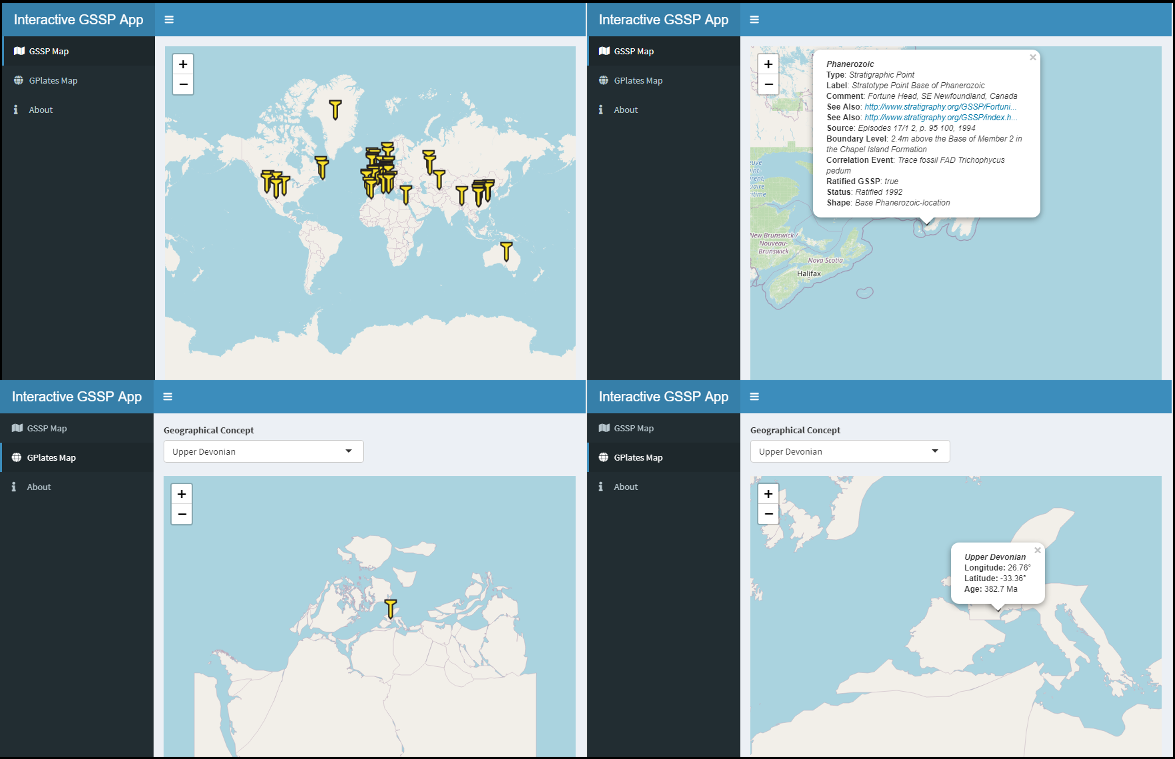 four map images with markers